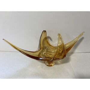Chalet Lorraine Art Glass Sculpture Centre Piece Large Golden Amber MCM 18x10